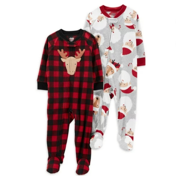 Carter's Child of Mine Toddler Boys Santa Fleece 1-pice Sleeper Set of 2 Size 5 - Picture 1 of 8